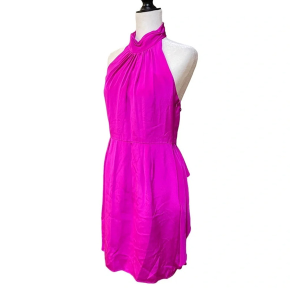 Carmen Marc Valvo Fuchsia Ruffle Halter Dress - Picture 4 of 11